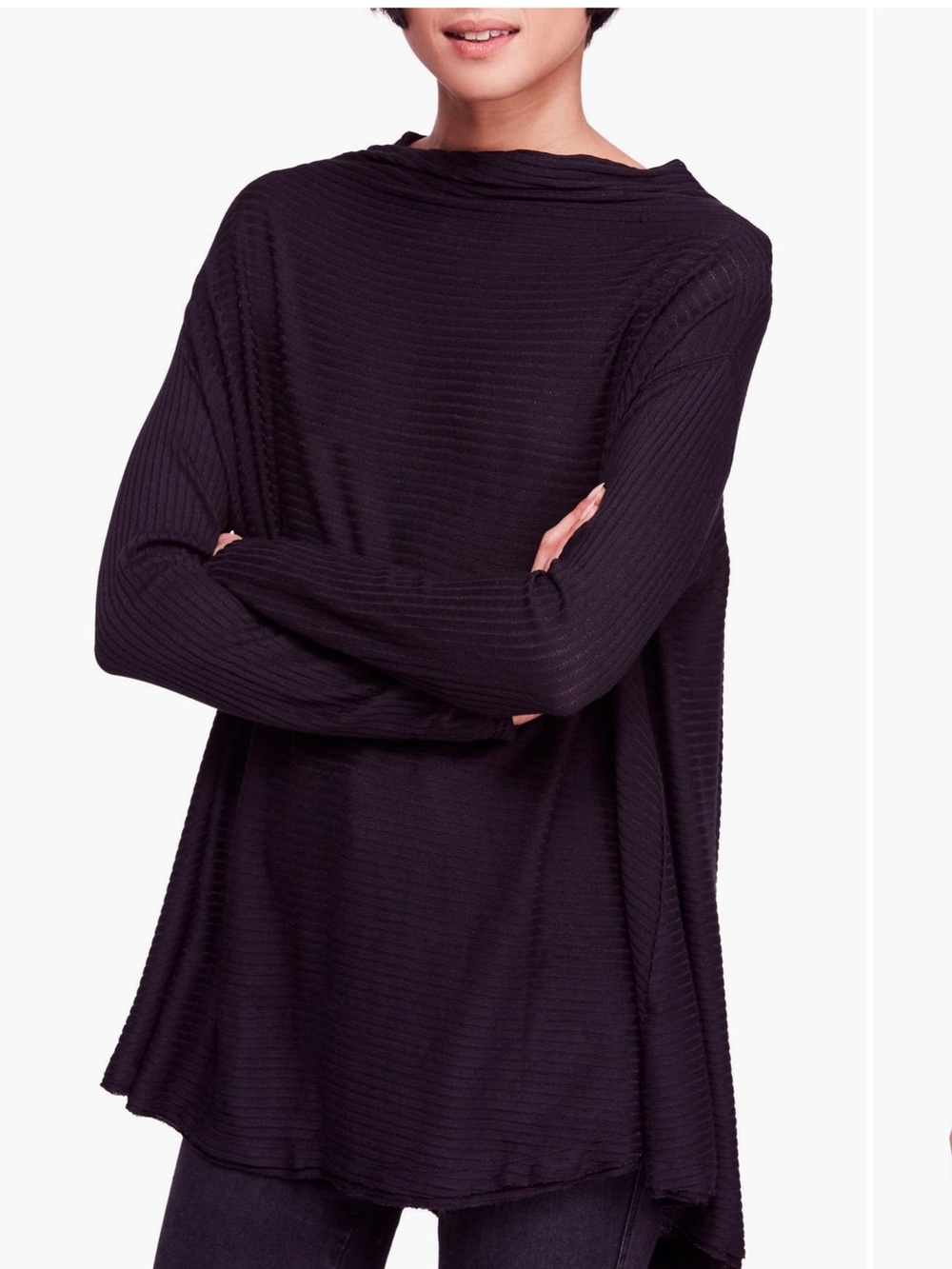 Free People Black Ribbed Long Sleeve Mock Neck Top